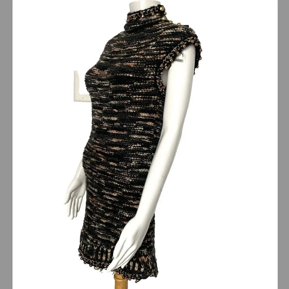 RARE Vintage Pre Fall 2004 CHANEL 04A Knit FR-36/38 Beaded Wool Sweater Dress